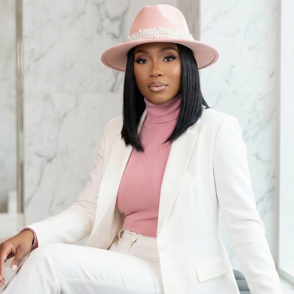 Light Pink Fedora Jazz Hat with Wide Pearl Belt main image 9